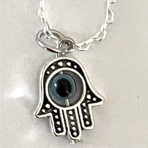 925 Sterling Silver Hamsa Hand Of Fatima Evil Eye Necklace